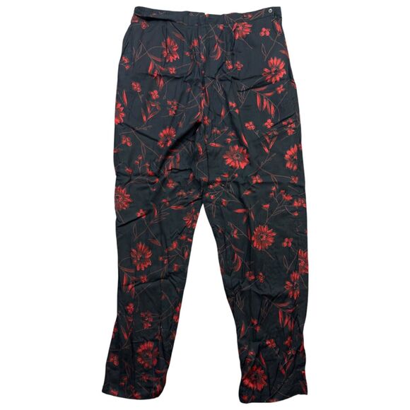 Coldwater Creek Pants Womens Large Black Red Floral Lightweight Side Zip - Picture 1 of 8